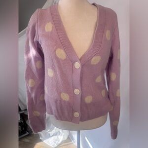 Sincerely Jules size SMALL light purple button up cardigan w/white buttons/dots